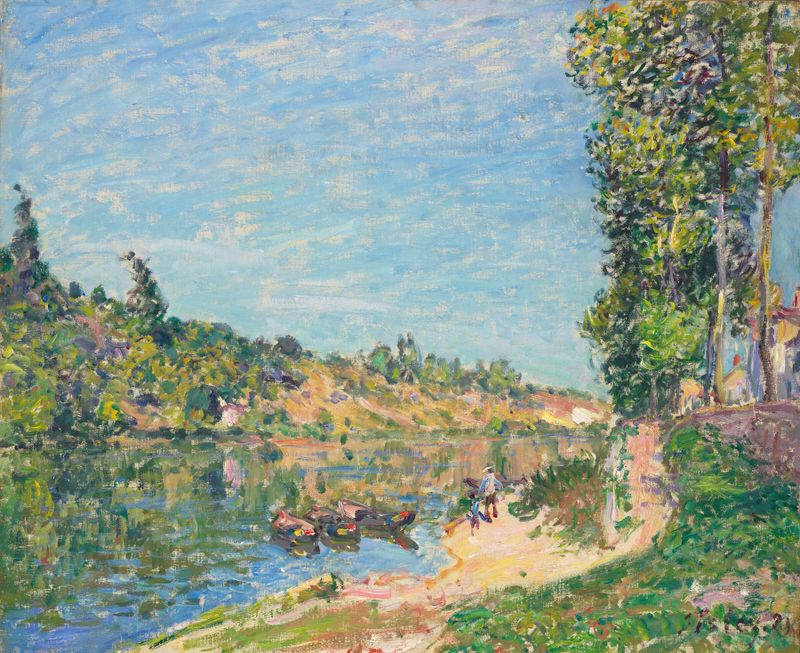 Paisaje de colinas y luz en Les Coteaux de La Celle de Alfred Sisley, pintura al óleo