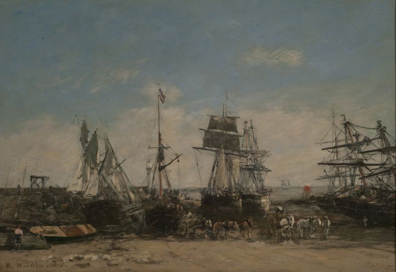 Cena marinha com ondas na costa, pintura a óleo de Eugène Boudin
