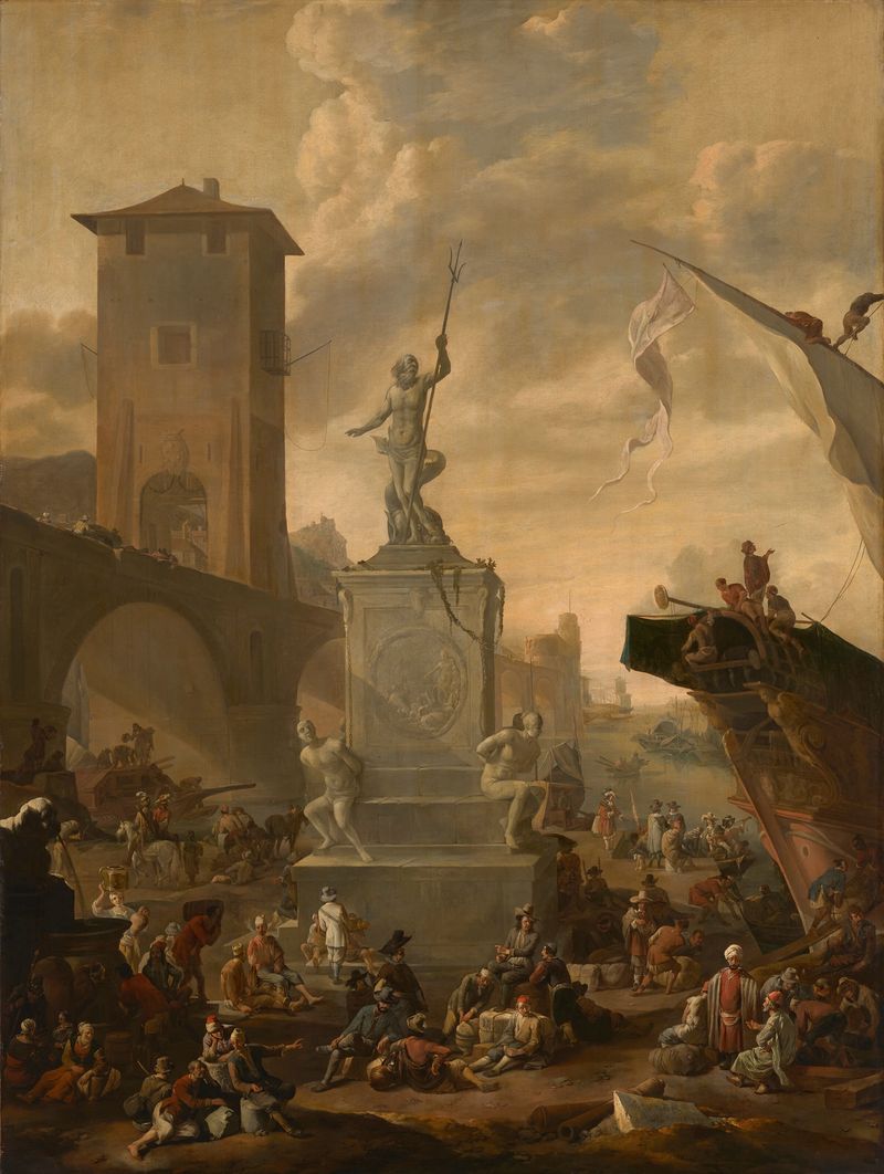 View of the Port of Livorno, oil on canvas by Johannes Lingelbach, depicting ships in the harbor.
