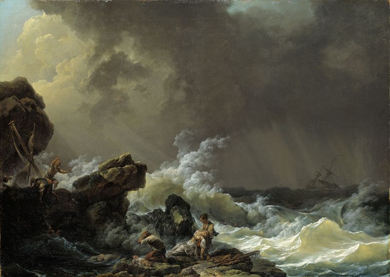Shipwreck by Peter van de Velde, oil painting depicting a stormy sea with wreckage