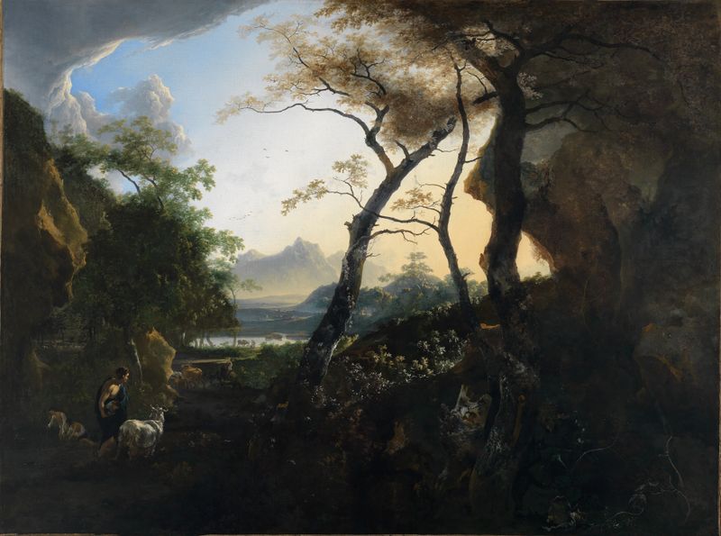 Paisaje forestal con pastores de Adam Pynacker, pintura al óleo