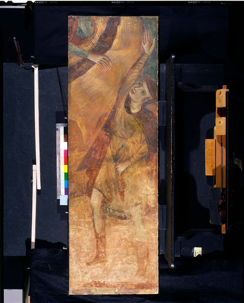 Fresco de Master of Le Palazze mostrando um pastor ajoelhado entre ovelhas