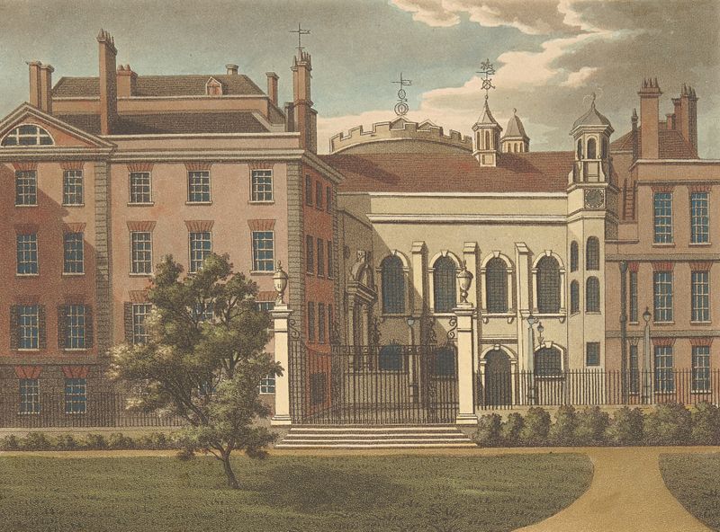 Inner Temple de Samuel Ireland, óleo que muestra arquitectura intrincada y luz etérea.