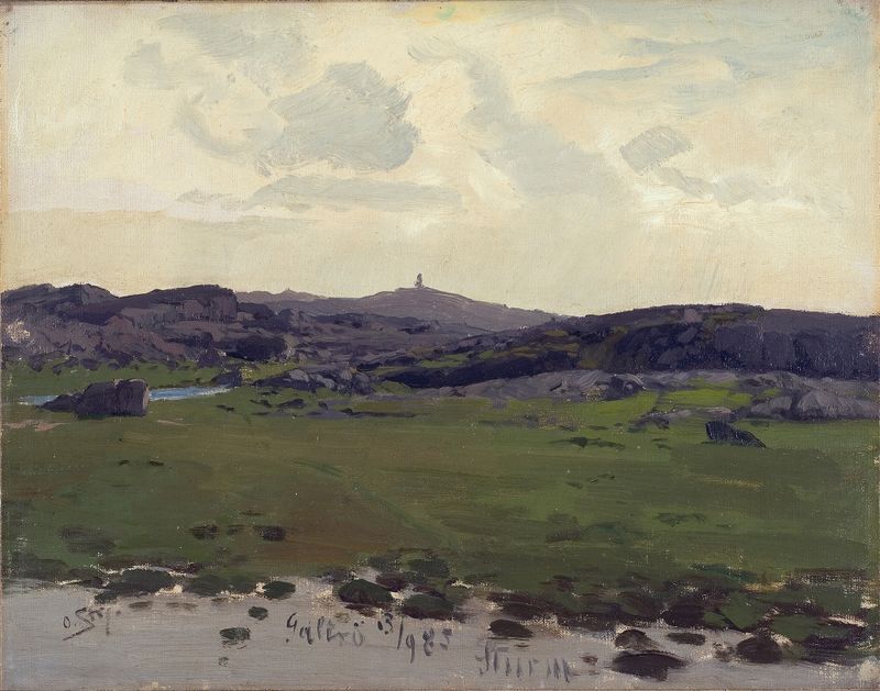 Aquarela de Leopold Otto Strützel mostrando colinas e um céu suave.