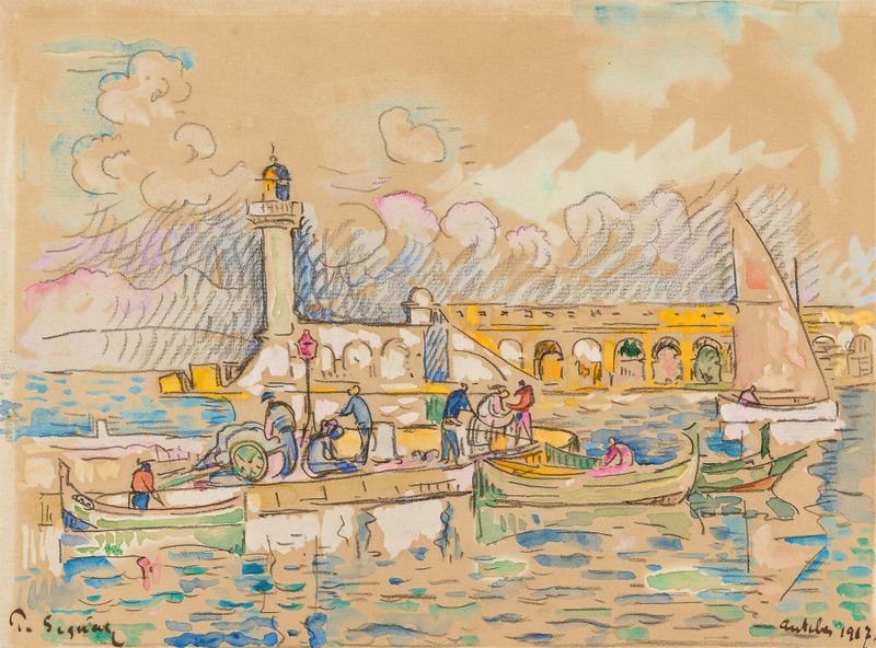 Antibes by Paul Signac, oil painting depicting a vibrant marine scene with rich blue hues