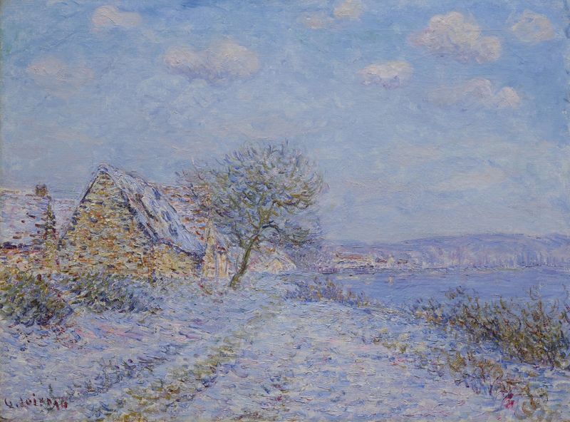 Paisagem com neve e luz solar de Gustave Loiseau, pintura a óleo