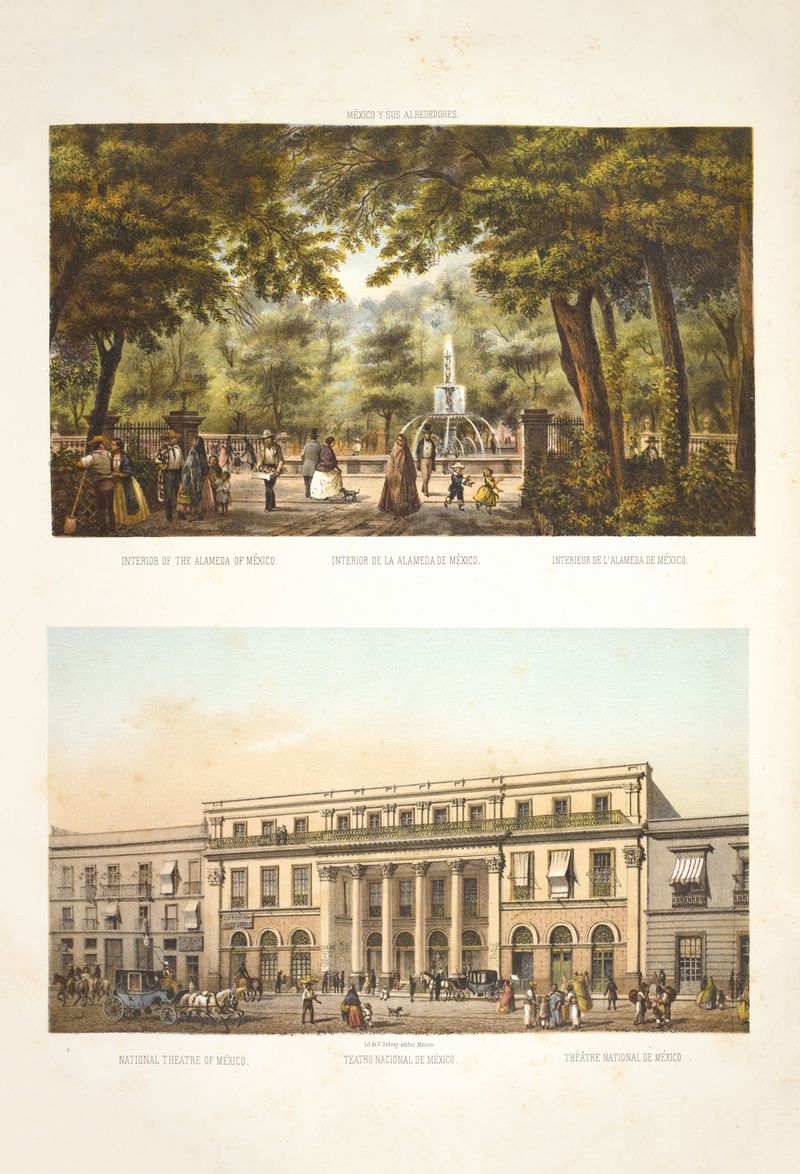 Interior of the Alameda of Mexico by C. Castro, depicting figures and greenery in an unknown medium.
