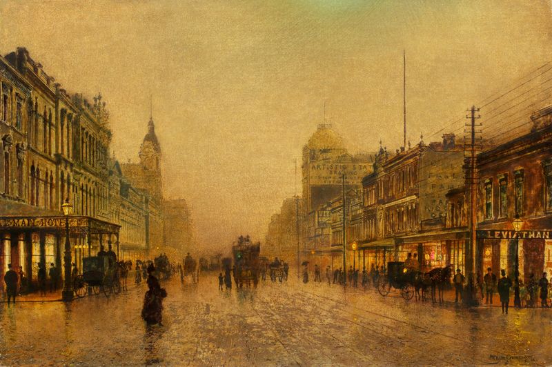 Swanston Street, Melbourne de John Atkinson Grimshaw, paisagem vitoriana