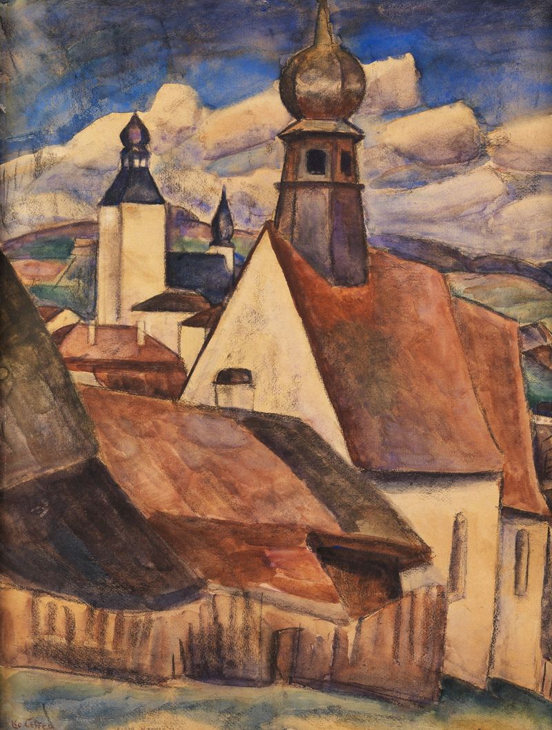 Post-Impressionism landscape by Leo Gestel depicting rooftops in soft hues