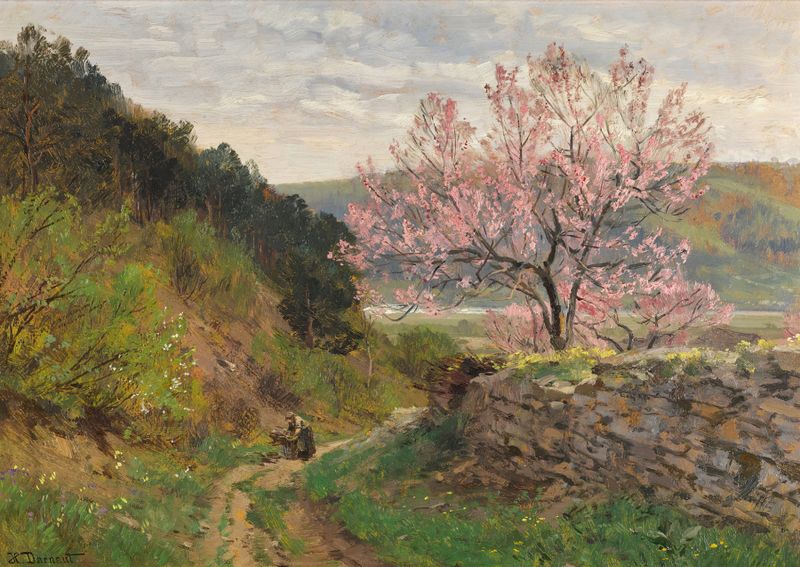 Escena botánica de flores vibrantes en primavera de Hugo Darnaut, pintura al óleo