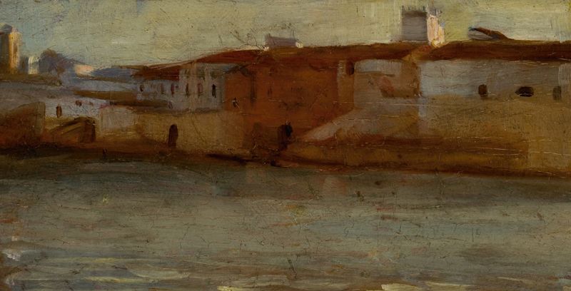 Along the Water’s Edge, óleo sobre lienzo de Hamilton Easter Field, que representa agua y hierba exuberante.