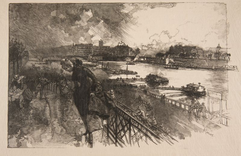 Gravura de Auguste Louis Lepère que retrata uma paisagem serena à beira do rio
