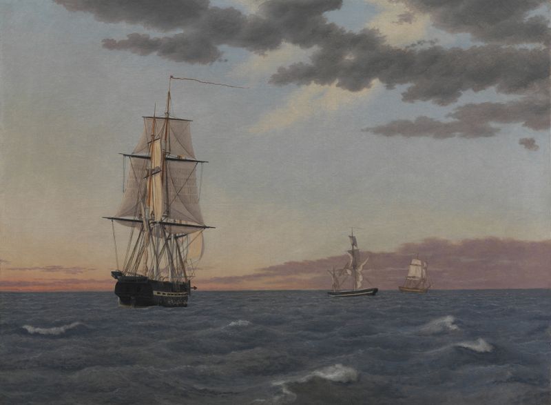 The Corvette ‘Galathea’ Lying to in order to Send Help to the Brig ‘St Jean’ de Christoffer Wilhelm Eckersberg, óleo