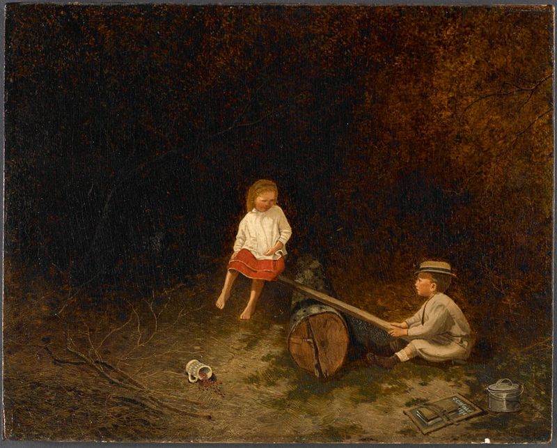 Pintura figurativa al óleo de Charles Caleb Ward que muestra a una mujer en una tormenta.