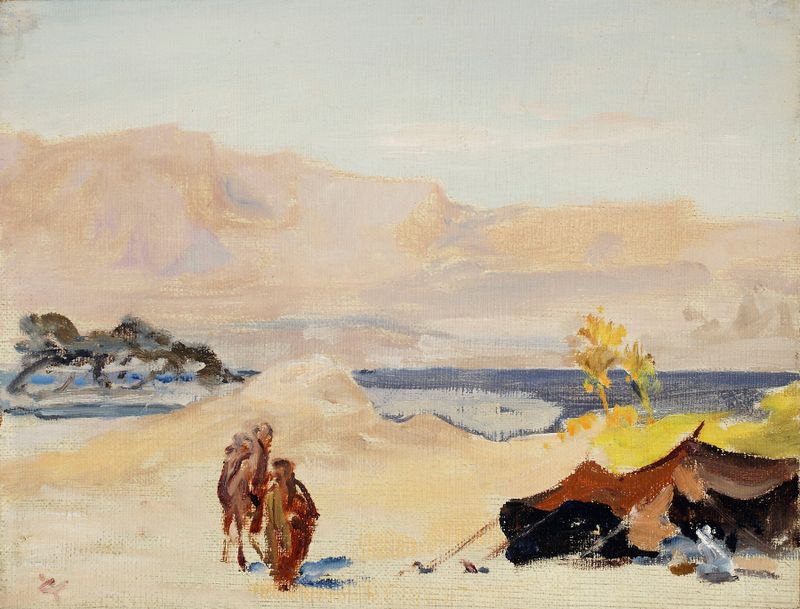 O Mar Morto de Jan Ciągliński, pintura a óleo que retrata uma paisagem desolada com cores suaves.