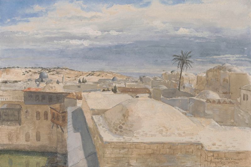 Landscape of Jerusalem 2 by Juliaan De Vriendt, oil painting depicting golden stones and divine light.