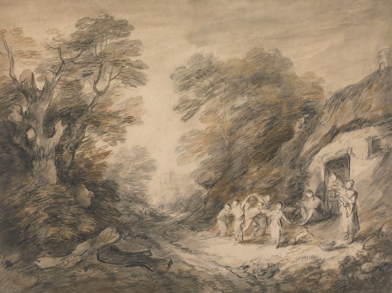 Interior scene featuring a weathered door, oil painting by Thomas Barker