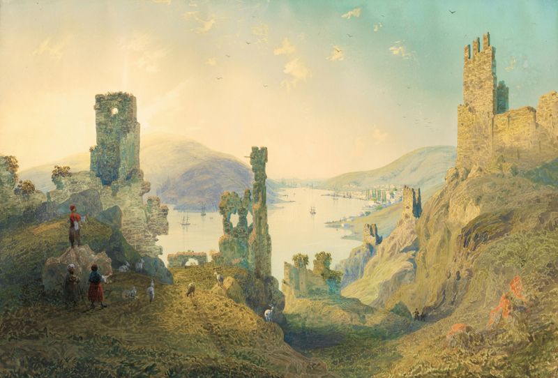 Paysage de Crimée by Carlo Bossoli, oil on canvas depicting a rugged coastline and azure sky.