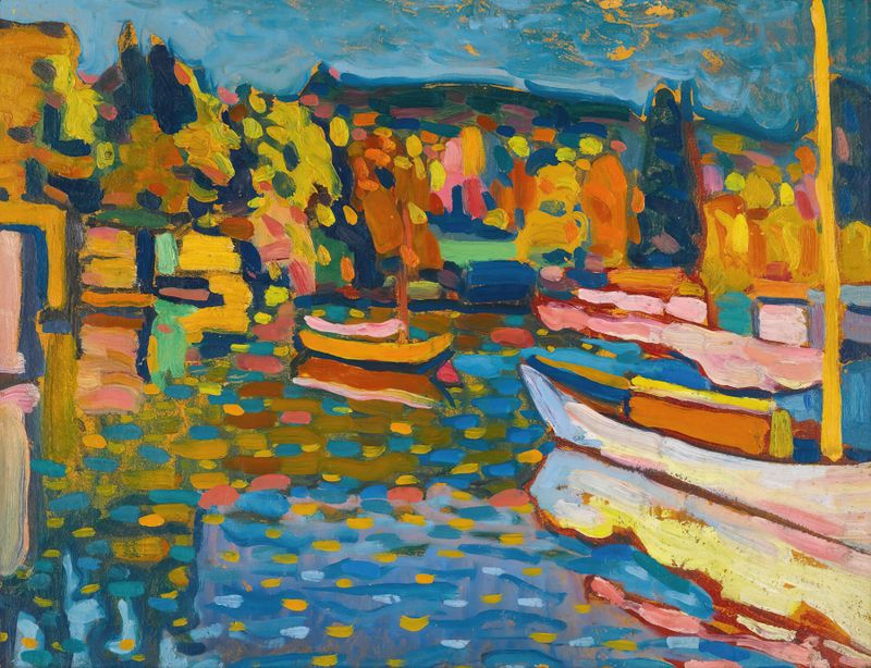 Study For Autumn Landscape With Boats, óleo sobre tela de Wassily Kandinsky