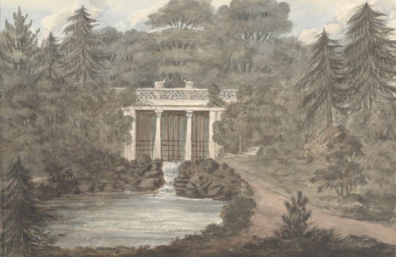 Acuarela de Anne Rushout que representa Indian Bridge, Lower Thornery, Sezincote