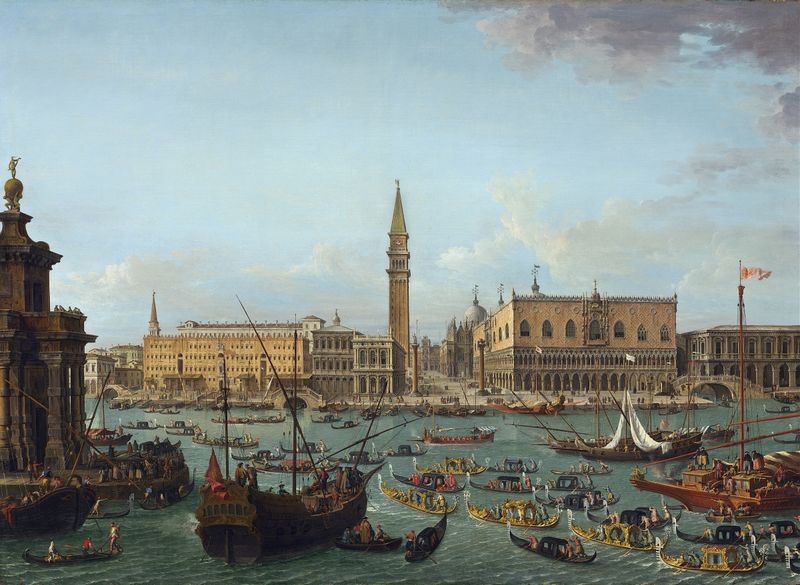 Rococo painting by Antonio Joli depicting gondolas on the Bacino di San Marco