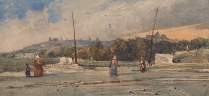 A Fort Near Montmartre by Augustus William Reeve, oil on canvas depicting a fortress in muted earth tones.
