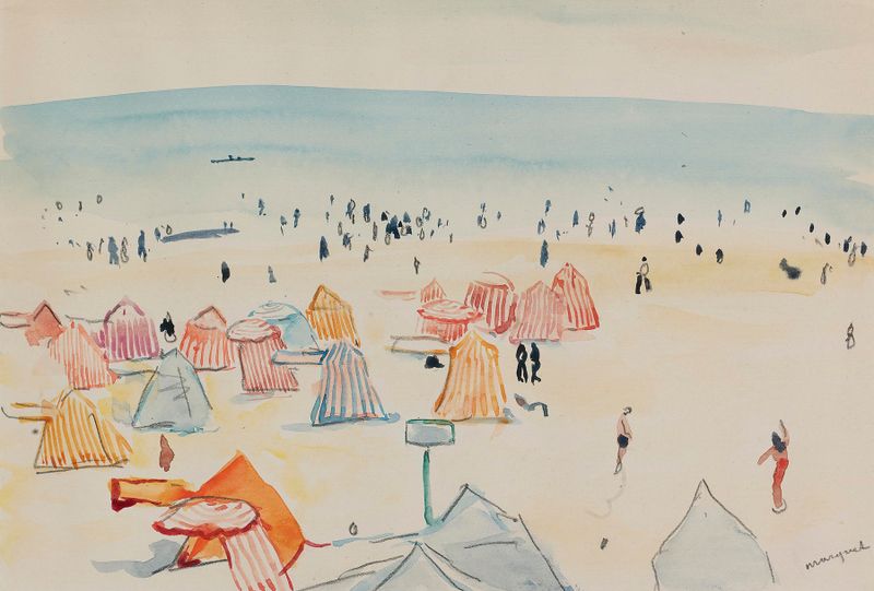 Cena marinha com areias suaves e mar tranquilo de Albert Marquet, pintura a óleo