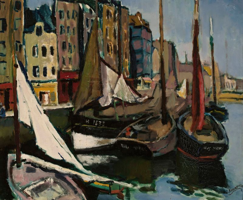 Port de Bronisław Abramovitsch, Post-Impresionismo, paisaje con colores suaves
