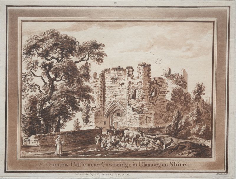 Watercolour by Paul Sandby depicting St. Quintin’s Castle ruins in Glamorganshire