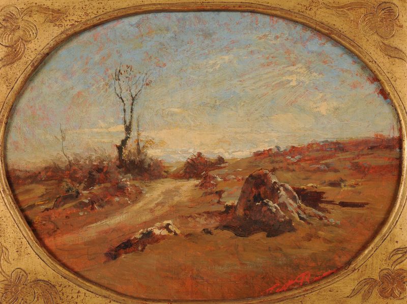 Oil on canvas by François-Auguste Ravier depicting a resilient tree in autumn colors.
