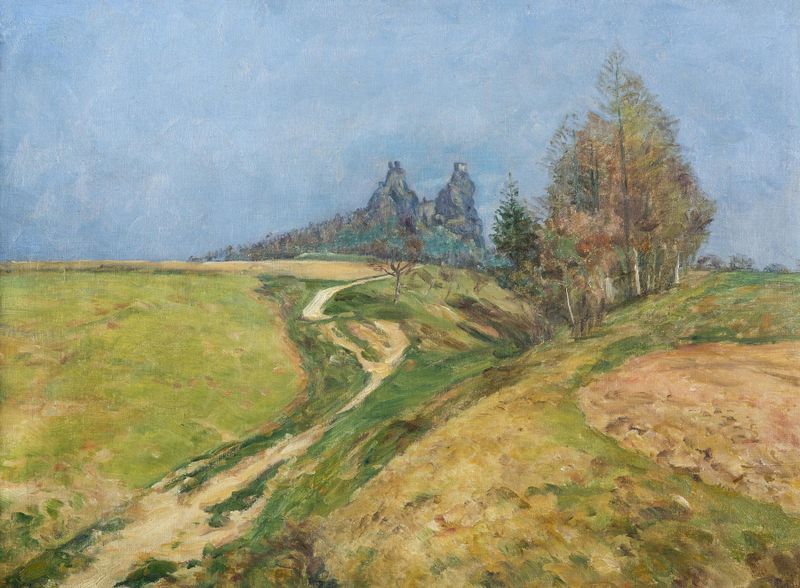 Landscape with flowers and a blue sky, oil painting by František Kaván