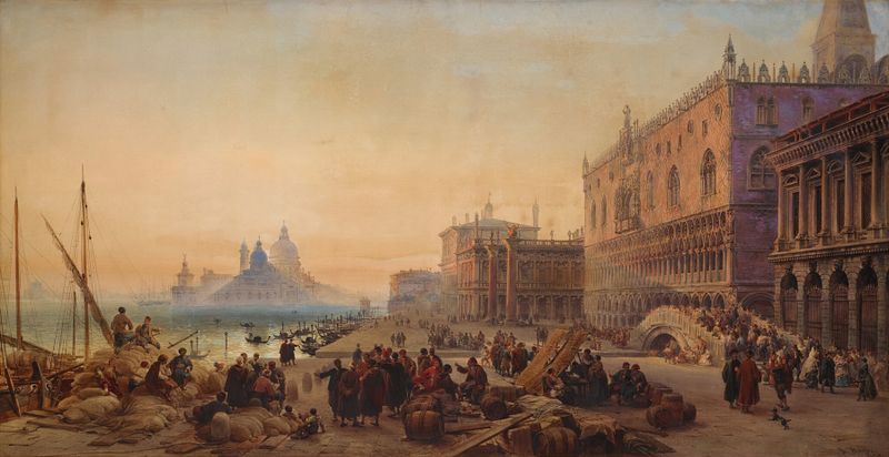 Venecia, vista hacia Santa Maria della Salute, pintura al óleo de Louis Haghe