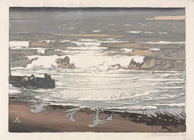 The Breaking Waves, Tide of September 1901 de Auguste Louis Lepère, aquarela sobre papel representando ondas tumultuosas.