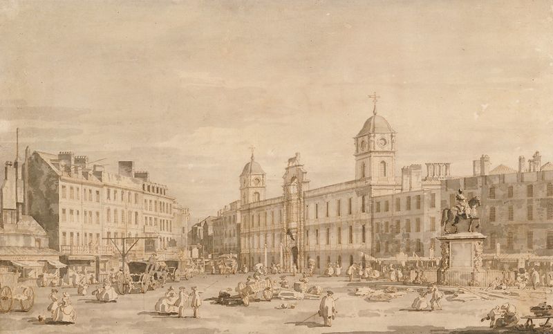 Vista da Northumberland House e Charing Cross, óleo sobre tela de Canaletto