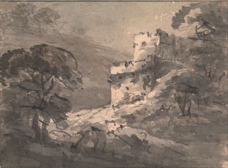 Landscape with a Ruined Castle on the Right by William Gilpin, oil painting