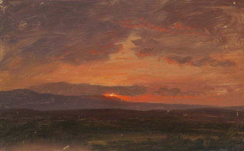 Paisaje del Valle del Hudson con atardecer, pintura al óleo de Frederic Edwin Church