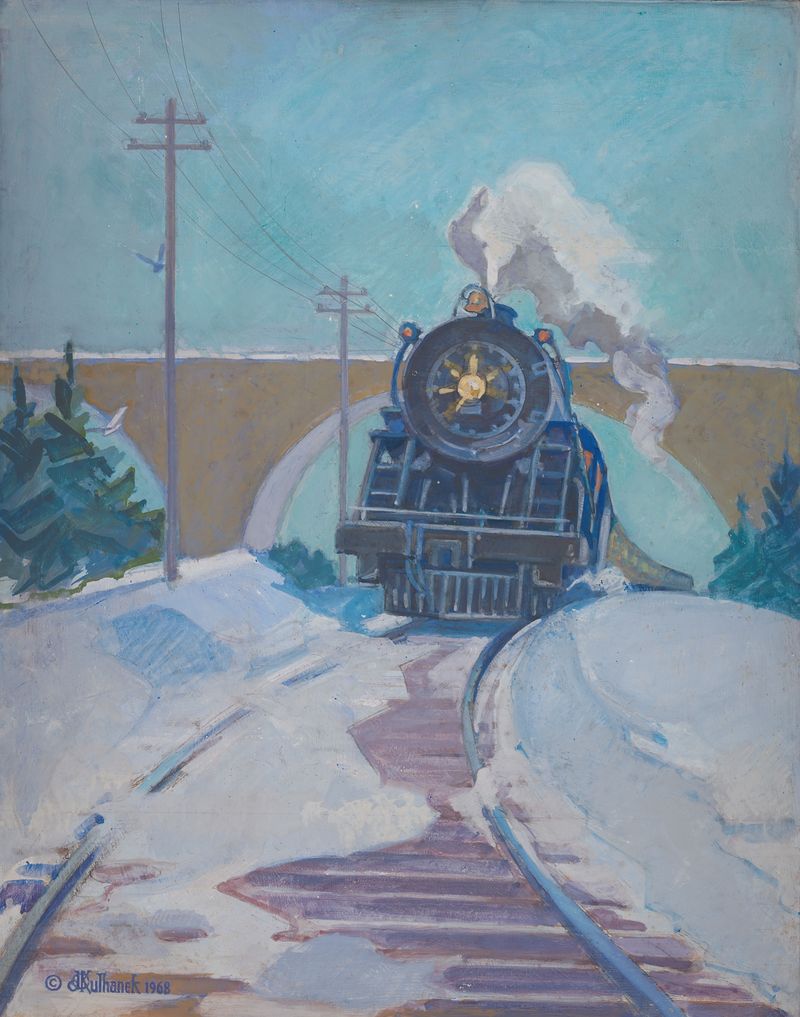 Winter Express by James C. Kulhanek, expressionism, vibrant colors depicting winter landscape