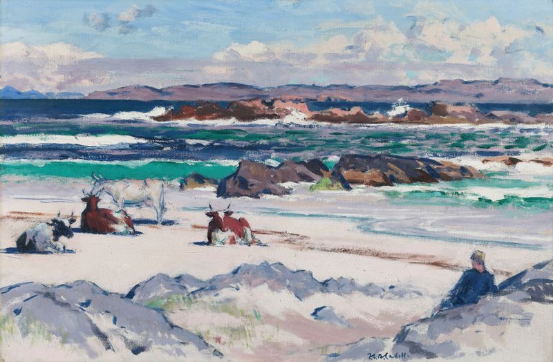 Cattle on the shore of Iona by Francis Campbell Boileau Cadell, impressionism