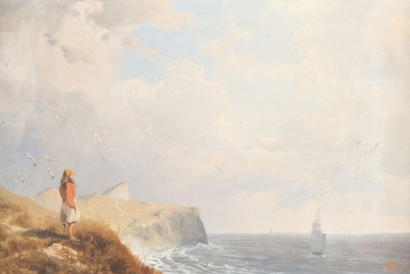 At the Baltic Coast, oil on canvas by Andreas Achenbach, depicting a coastal scene with water and clouds.
