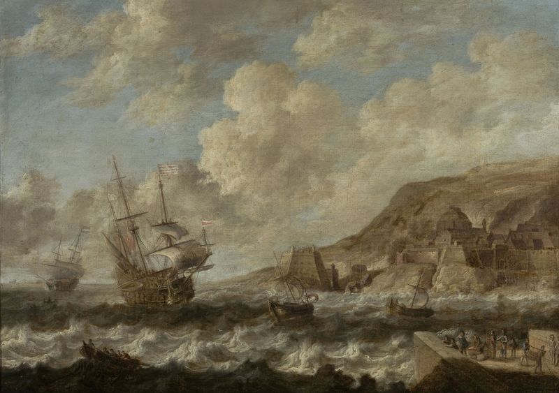 Ships in a port by Bonaventura Peeters the Elder, oil painting depicting vessels at rest