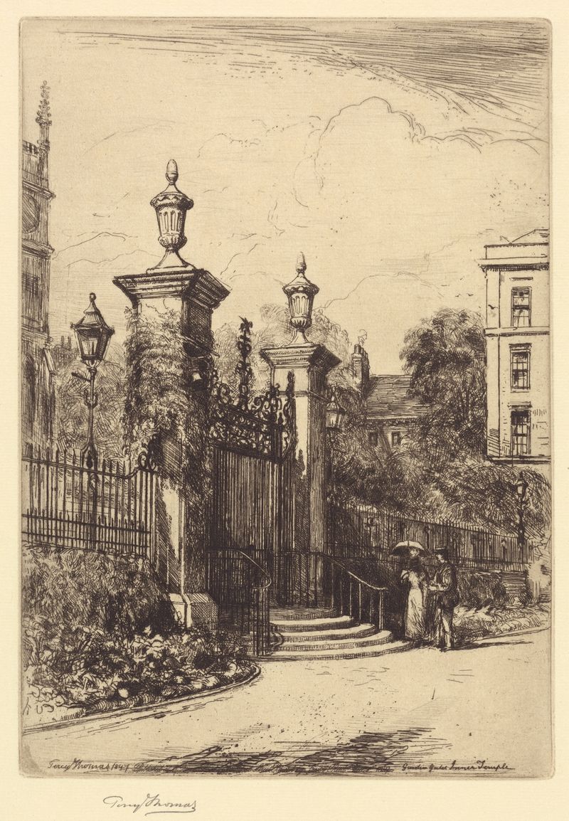 The Gate of the Inner Temple by Percy Thomas, depicting an ornate gate with gold leaf details.