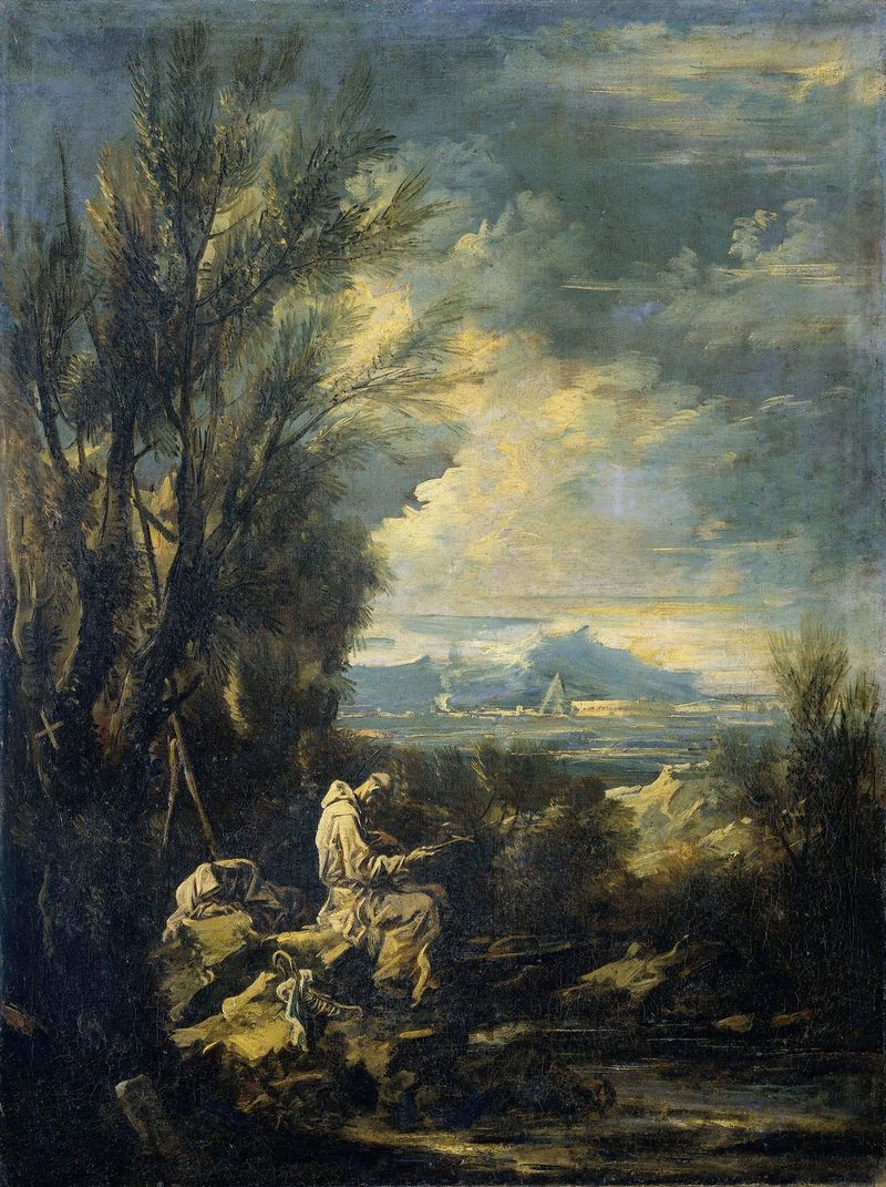 Paisaje con San Bruno, óleo sobre lienzo de Alessandro Magnasco