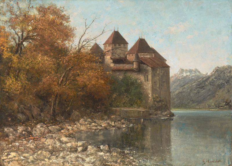 Le Château de Chillon, uma pintura a óleo de paisagem de Gustave Courbet