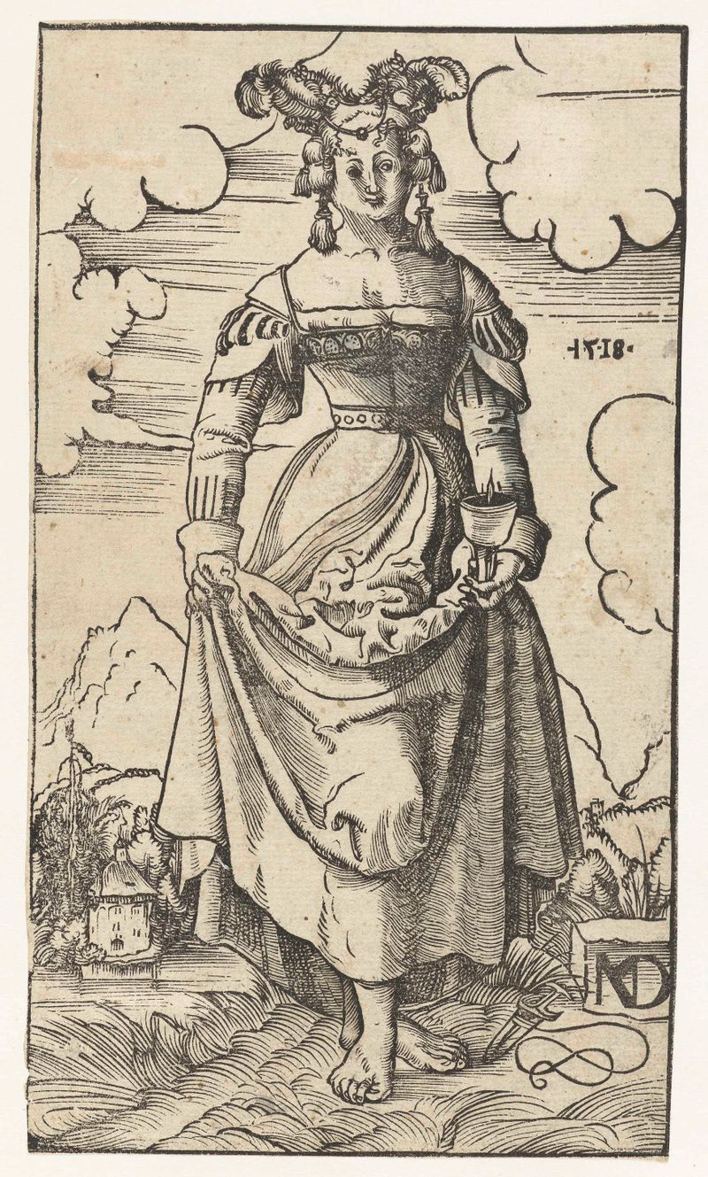 Religious scene with a virgin holding a lamp, by Niklaus Manuel Deutsch, paper