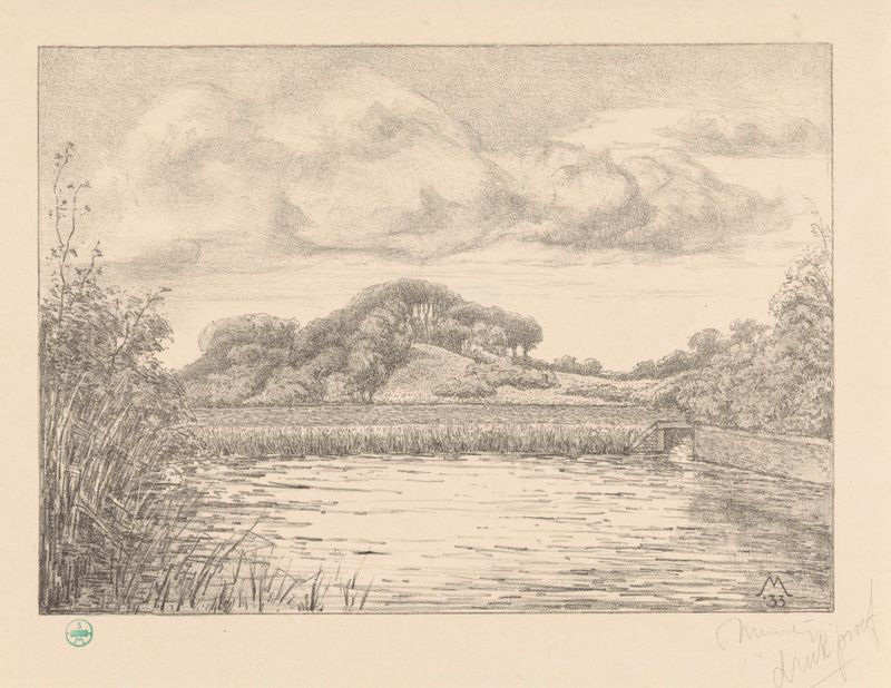 Paisaje óleo de Simon Moulijn que muestra el bastión Promers bajo un cielo apagado