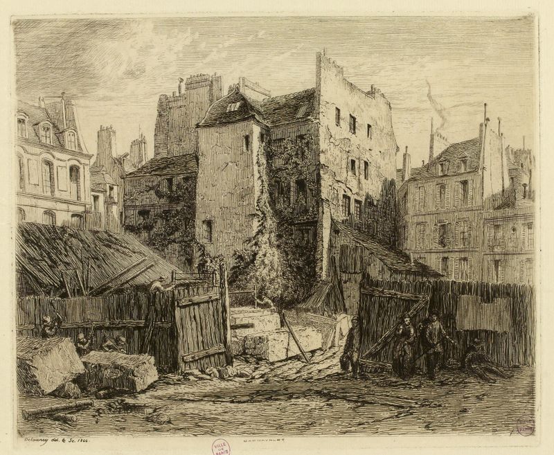 Architecture of Maisons rue du Cloître Notre-Dame by Alfred Alexandre Delauney, oil painting