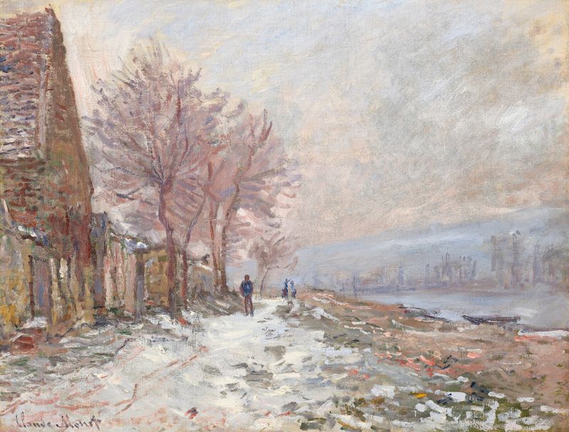 Lavacourt, l’hiver de Claude Monet, pintura a óleo de uma paisagem de vila nevada.