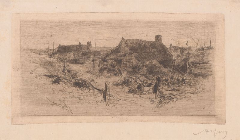 Landschap met huizen by Armand Heins, impressionism, oil painting