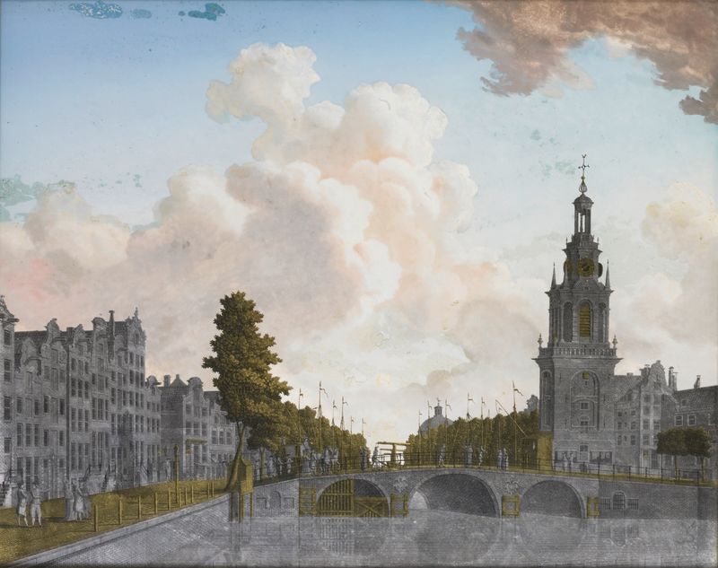 View of the Jan Roodenpoortstoren and Singel Canal in Amsterdam by Jonas Zeuner, oil painting