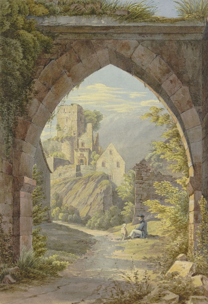 Arco gótico enmarcando un castillo, de Georg Von Krieg, medio desconocido